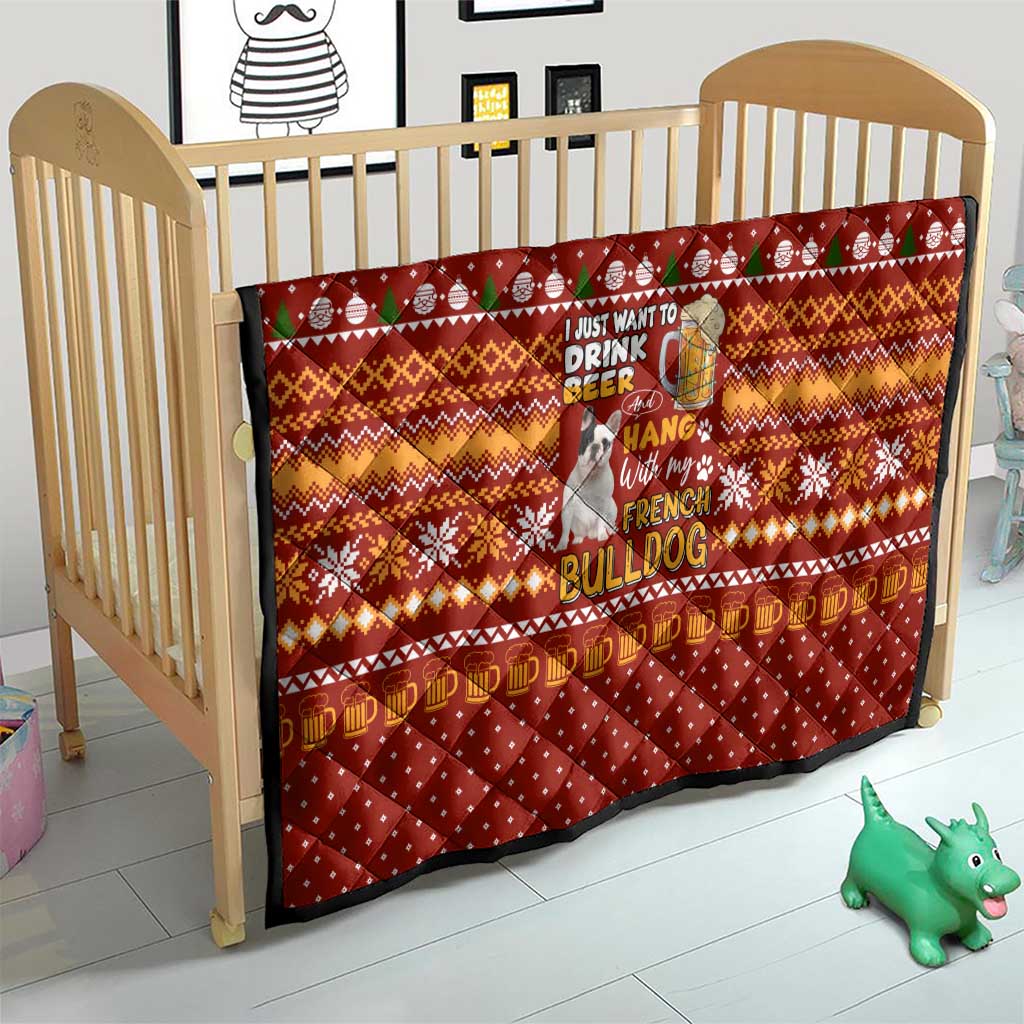 Drink Beer With French Bulldog Christmas Quilt Xmas Holiday Patterns - Wonder Print Shop