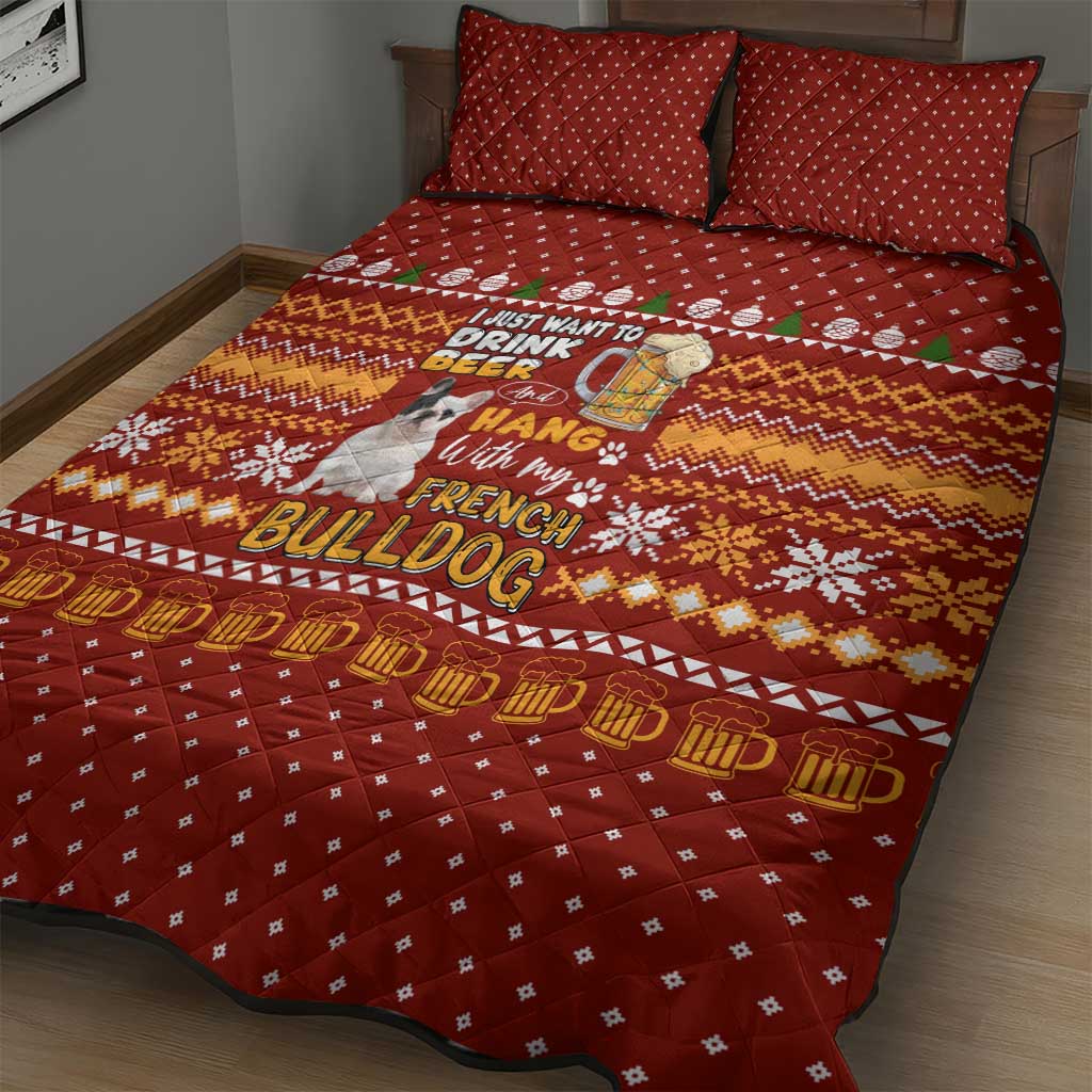 Drink Beer With French Bulldog Christmas Quilt Bed Set Xmas Holiday Patterns - Wonder Print Shop