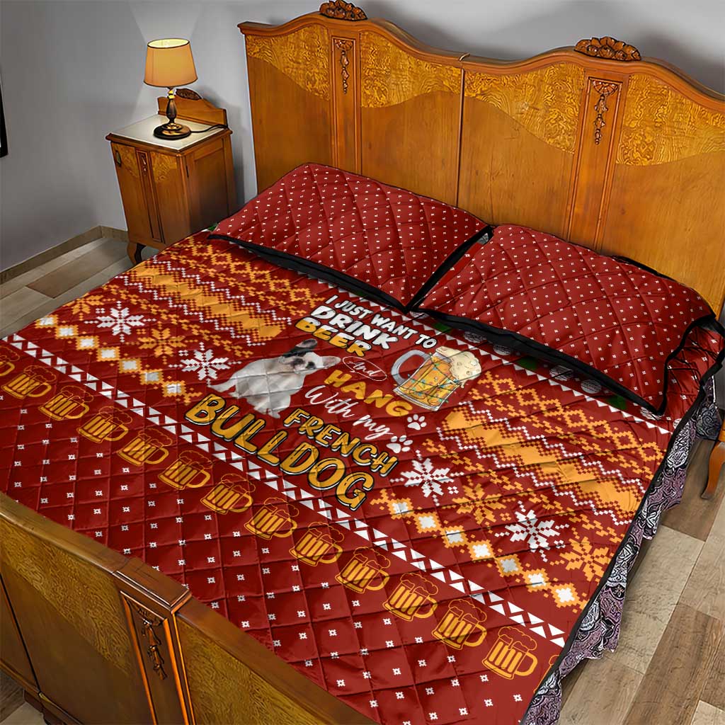 Drink Beer With French Bulldog Christmas Quilt Bed Set Xmas Holiday Patterns - Wonder Print Shop