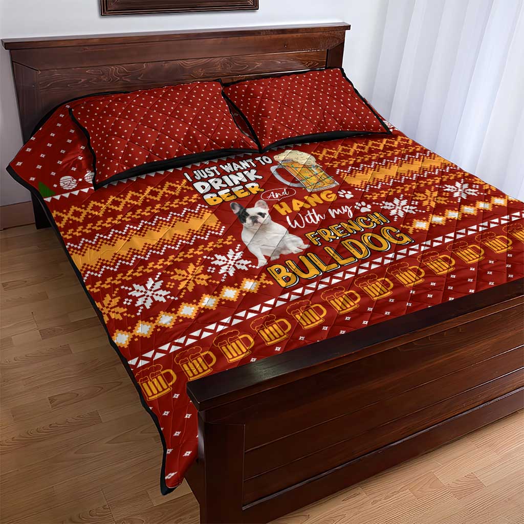 Drink Beer With French Bulldog Christmas Quilt Bed Set Xmas Holiday Patterns - Wonder Print Shop