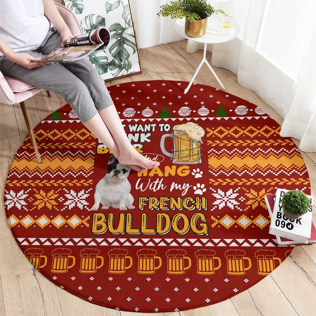 Drink Beer With French Bulldog Christmas Round Carpet Xmas Holiday Patterns - Wonder Print Shop