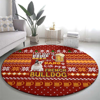 Drink Beer With French Bulldog Christmas Round Carpet Xmas Holiday Patterns - Wonder Print Shop