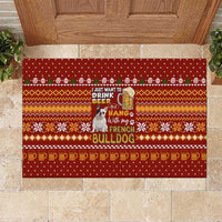 Drink Beer With French Bulldog Christmas Rubber Doormat Xmas Holiday Patterns - Wonder Print Shop