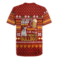 Drink Beer With French Bulldog Christmas Rugby Jersey Xmas Holiday Patterns - Wonder Print Shop
