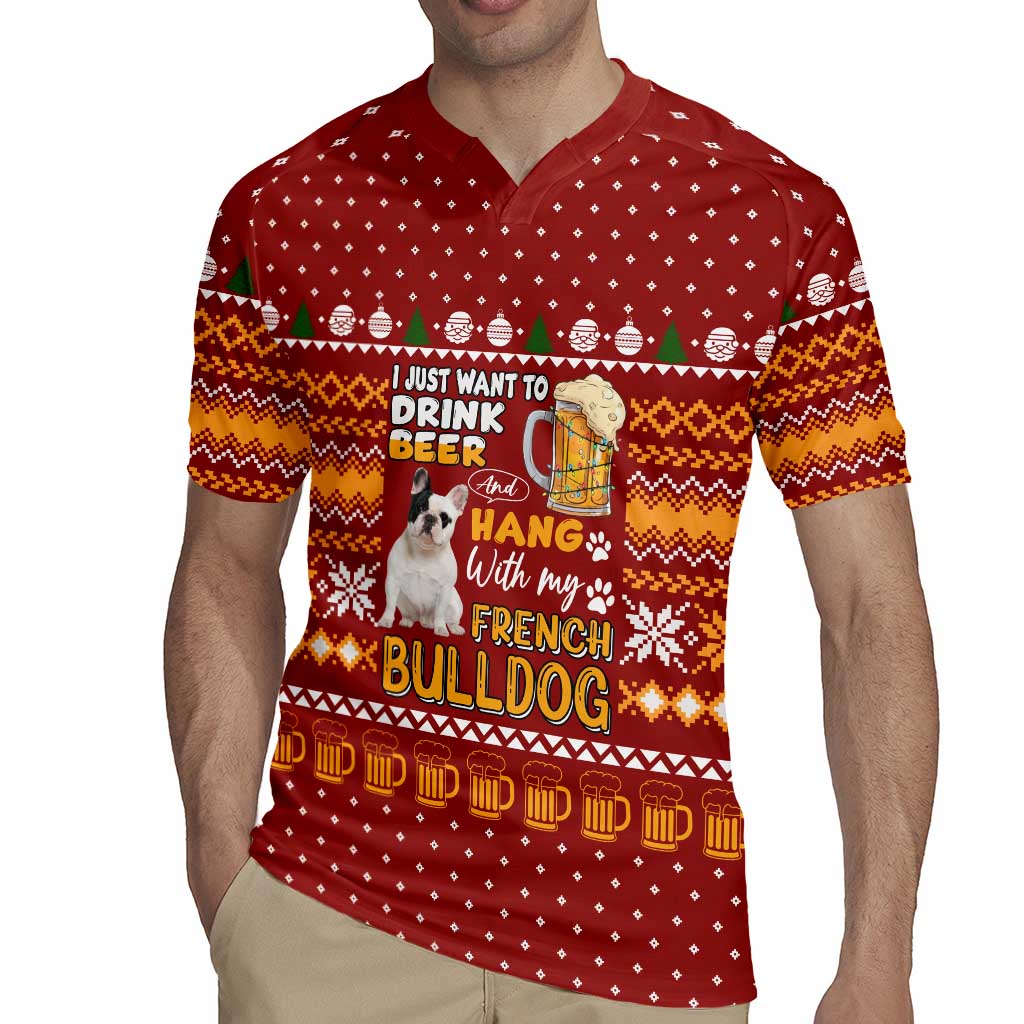 Drink Beer With French Bulldog Christmas Rugby Jersey Xmas Holiday Patterns - Wonder Print Shop