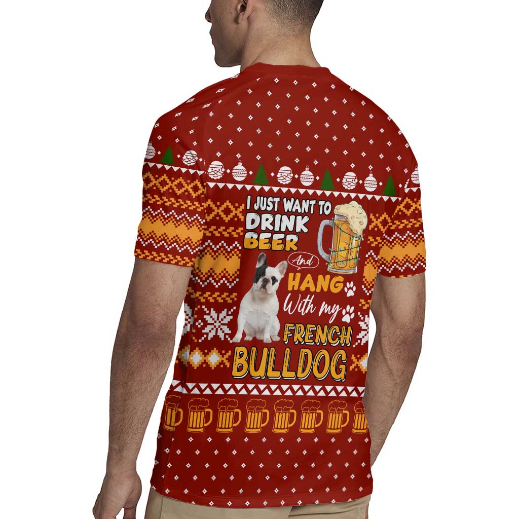 Drink Beer With French Bulldog Christmas Rugby Jersey Xmas Holiday Patterns - Wonder Print Shop