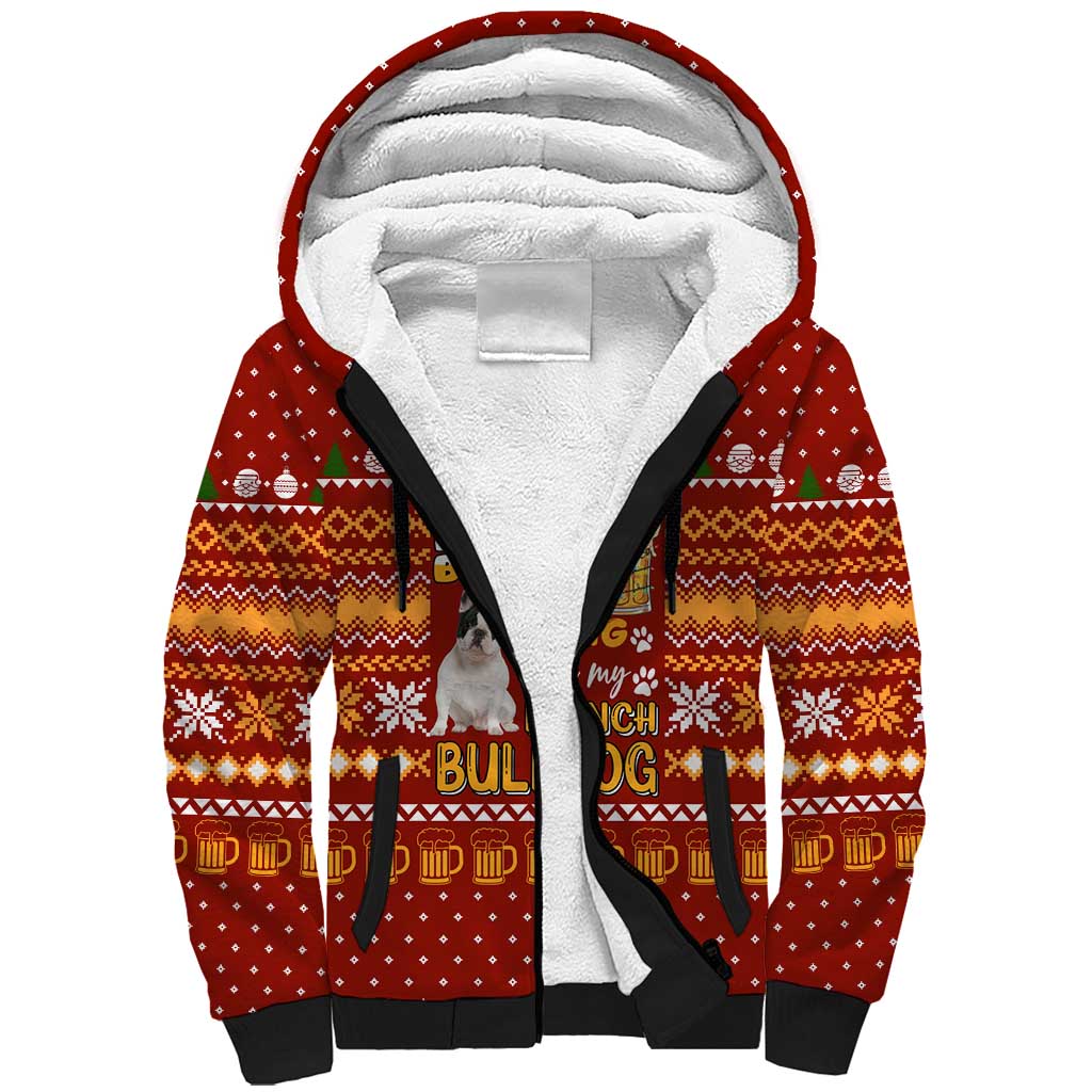 Drink Beer With French Bulldog Christmas Sherpa Hoodie Xmas Holiday Patterns - Wonder Print Shop