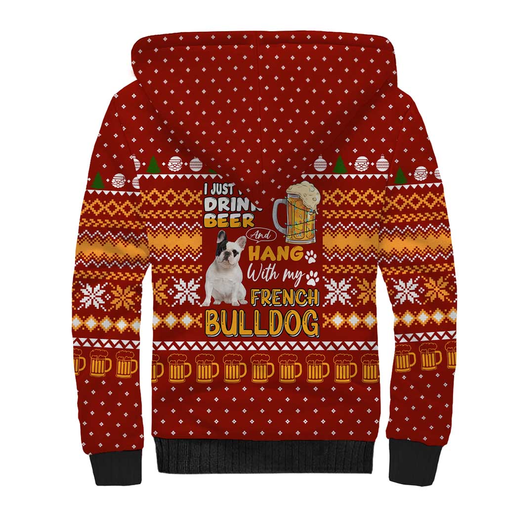 Drink Beer With French Bulldog Christmas Sherpa Hoodie Xmas Holiday Patterns - Wonder Print Shop
