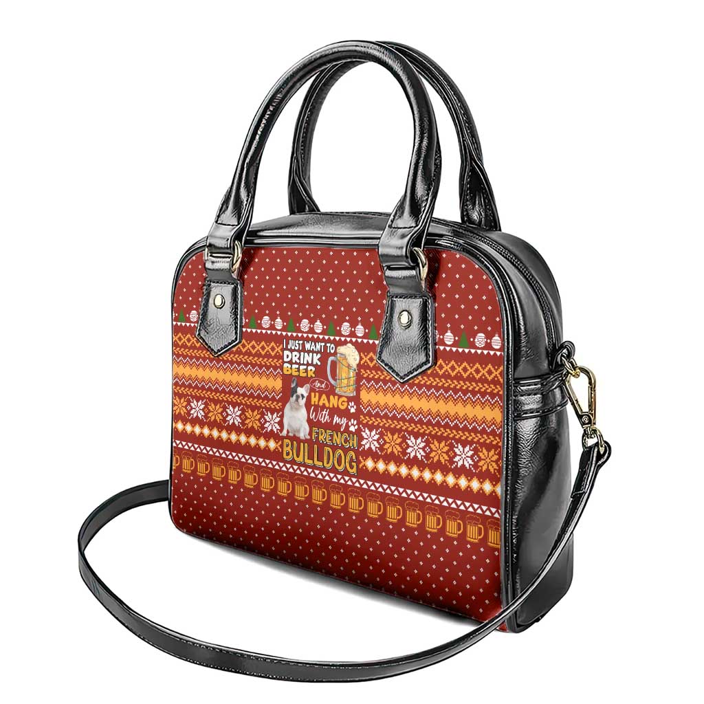 Drink Beer With French Bulldog Christmas Shoulder Handbag Xmas Holiday Patterns - Wonder Print Shop