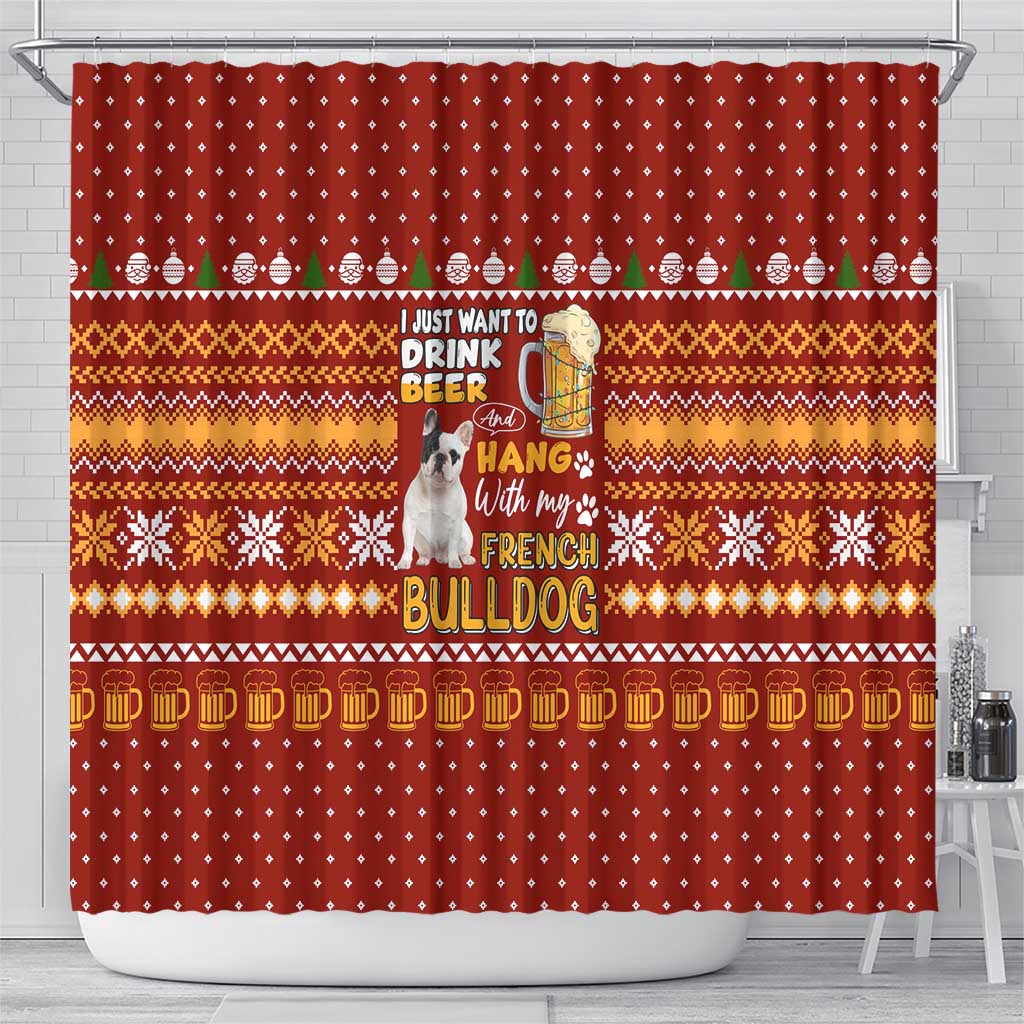 Drink Beer With French Bulldog Christmas Shower Curtain Xmas Holiday Patterns - Wonder Print Shop