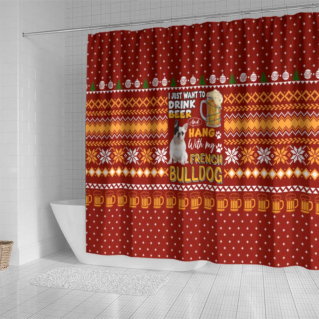 Drink Beer With French Bulldog Christmas Shower Curtain Xmas Holiday Patterns - Wonder Print Shop