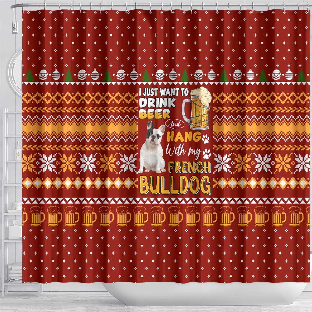 Drink Beer With French Bulldog Christmas Shower Curtain Xmas Holiday Patterns - Wonder Print Shop