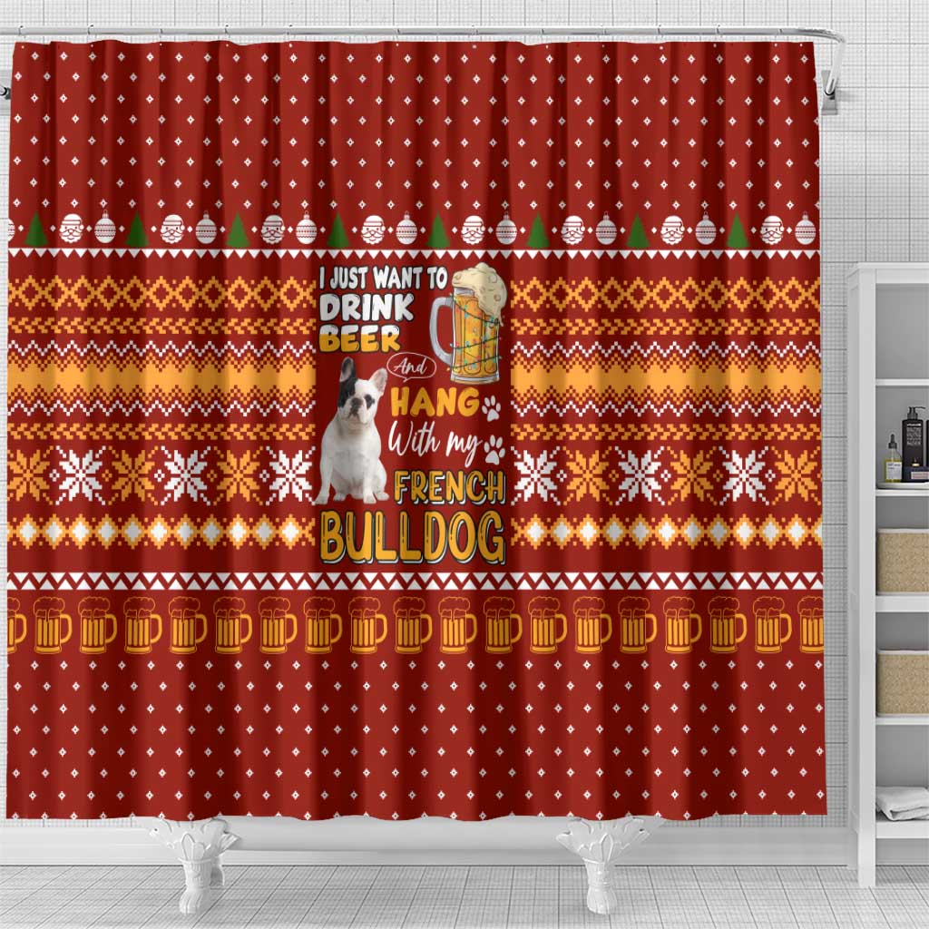 Drink Beer With French Bulldog Christmas Shower Curtain Xmas Holiday Patterns - Wonder Print Shop