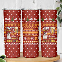 Drink Beer With French Bulldog Christmas Skinny Tumbler Xmas Holiday Patterns - Wonder Print Shop