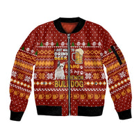 Drink Beer With French Bulldog Christmas Sleeve Zip Bomber Jacket Xmas Holiday Patterns - Wonder Print Shop