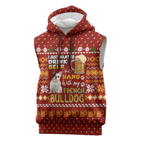 Drink Beer With French Bulldog Christmas Sleeveless Hoodie Xmas Holiday Patterns - Wonder Print Shop
