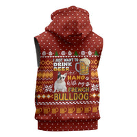 Drink Beer With French Bulldog Christmas Sleeveless Hoodie Xmas Holiday Patterns - Wonder Print Shop