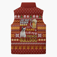 Drink Beer With French Bulldog Christmas Sleeveless Puffer Jacket Xmas Holiday Patterns - Wonder Print Shop