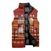 Drink Beer With French Bulldog Christmas Sleeveless Puffer Jacket Xmas Holiday Patterns - Wonder Print Shop