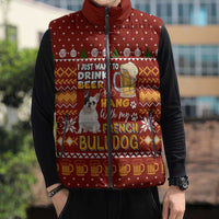 Drink Beer With French Bulldog Christmas Sleeveless Puffer Jacket Xmas Holiday Patterns - Wonder Print Shop