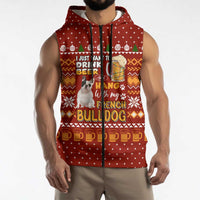 Drink Beer With French Bulldog Christmas Sleeveless Zip Hoodie Xmas Holiday Patterns - Wonder Print Shop