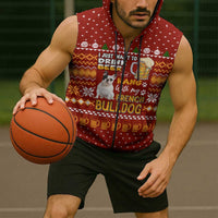 Drink Beer With French Bulldog Christmas Sleeveless Zip Hoodie Xmas Holiday Patterns - Wonder Print Shop