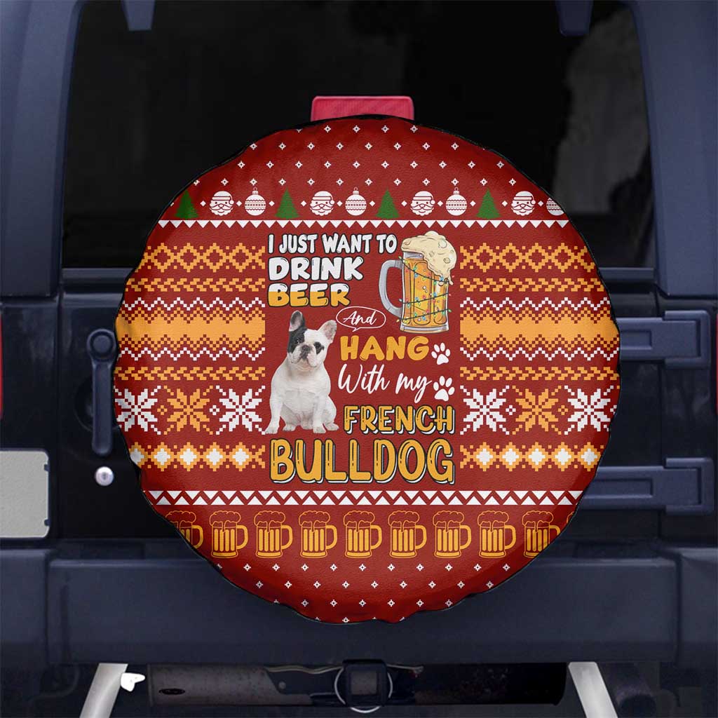 Drink Beer With French Bulldog Christmas Spare Tire Cover Xmas Holiday Patterns - Wonder Print Shop