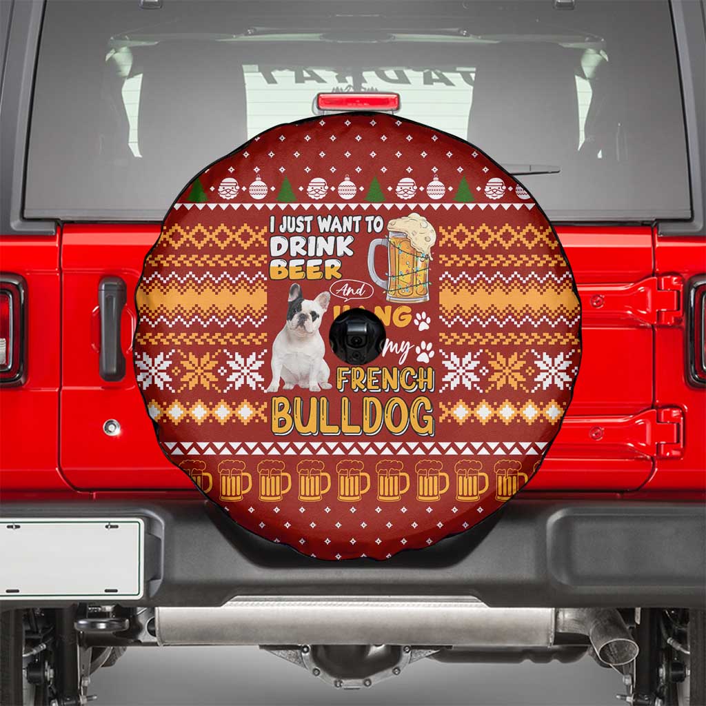 Drink Beer With French Bulldog Christmas Spare Tire Cover Xmas Holiday Patterns - Wonder Print Shop