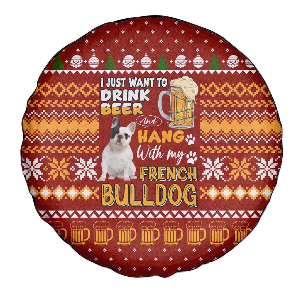 Drink Beer With French Bulldog Christmas Spare Tire Cover Xmas Holiday Patterns - Wonder Print Shop