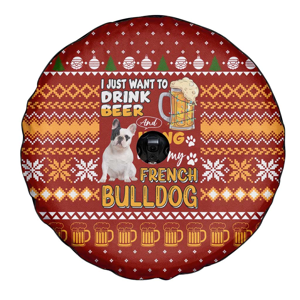 Drink Beer With French Bulldog Christmas Spare Tire Cover Xmas Holiday Patterns - Wonder Print Shop