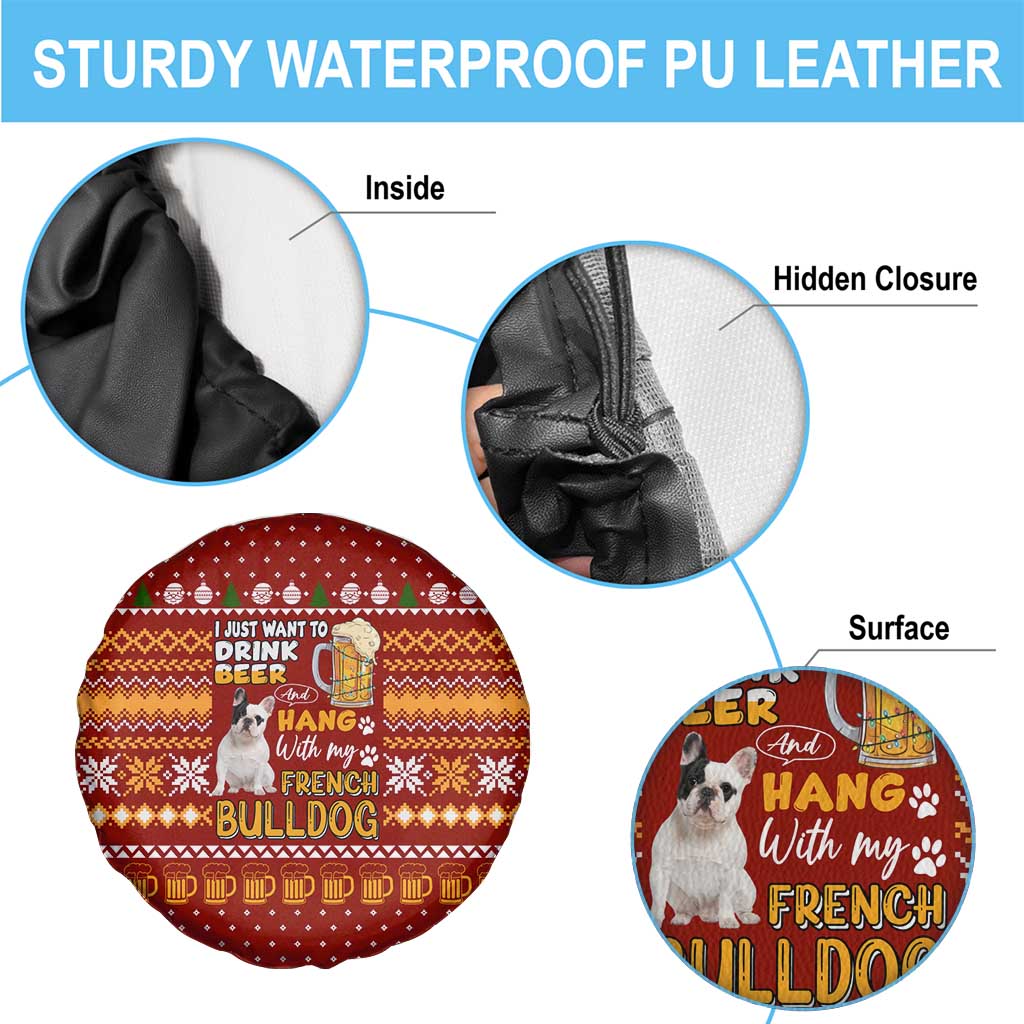 Drink Beer With French Bulldog Christmas Spare Tire Cover Xmas Holiday Patterns - Wonder Print Shop