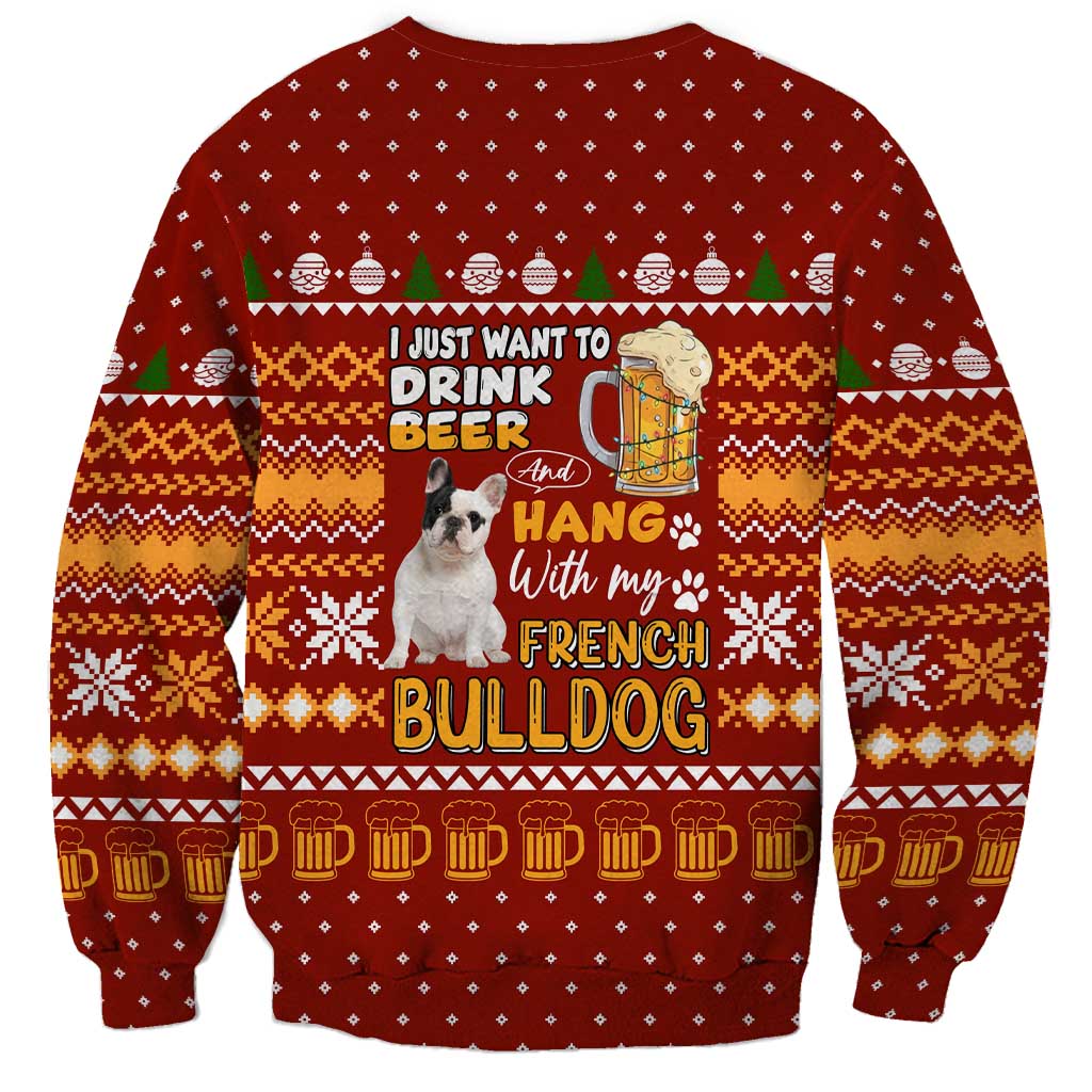 Drink Beer With French Bulldog Christmas Sweatshirt Xmas Holiday Patterns - Wonder Print Shop