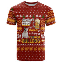 Drink Beer With French Bulldog Christmas T Shirt Xmas Holiday Patterns - Wonder Print Shop