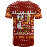 Drink Beer With French Bulldog Christmas T Shirt Xmas Holiday Patterns - Wonder Print Shop
