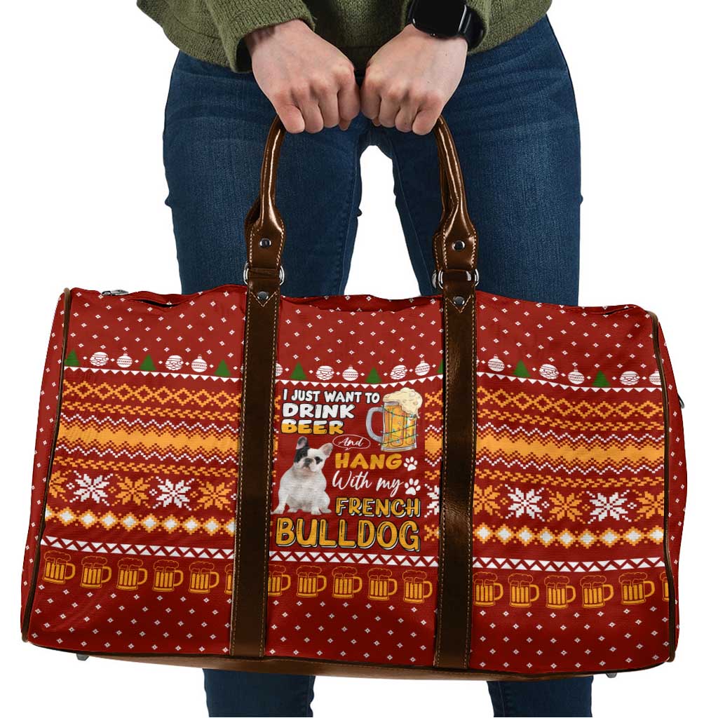 Drink Beer With French Bulldog Christmas Travel Bag Xmas Holiday Patterns - Wonder Print Shop