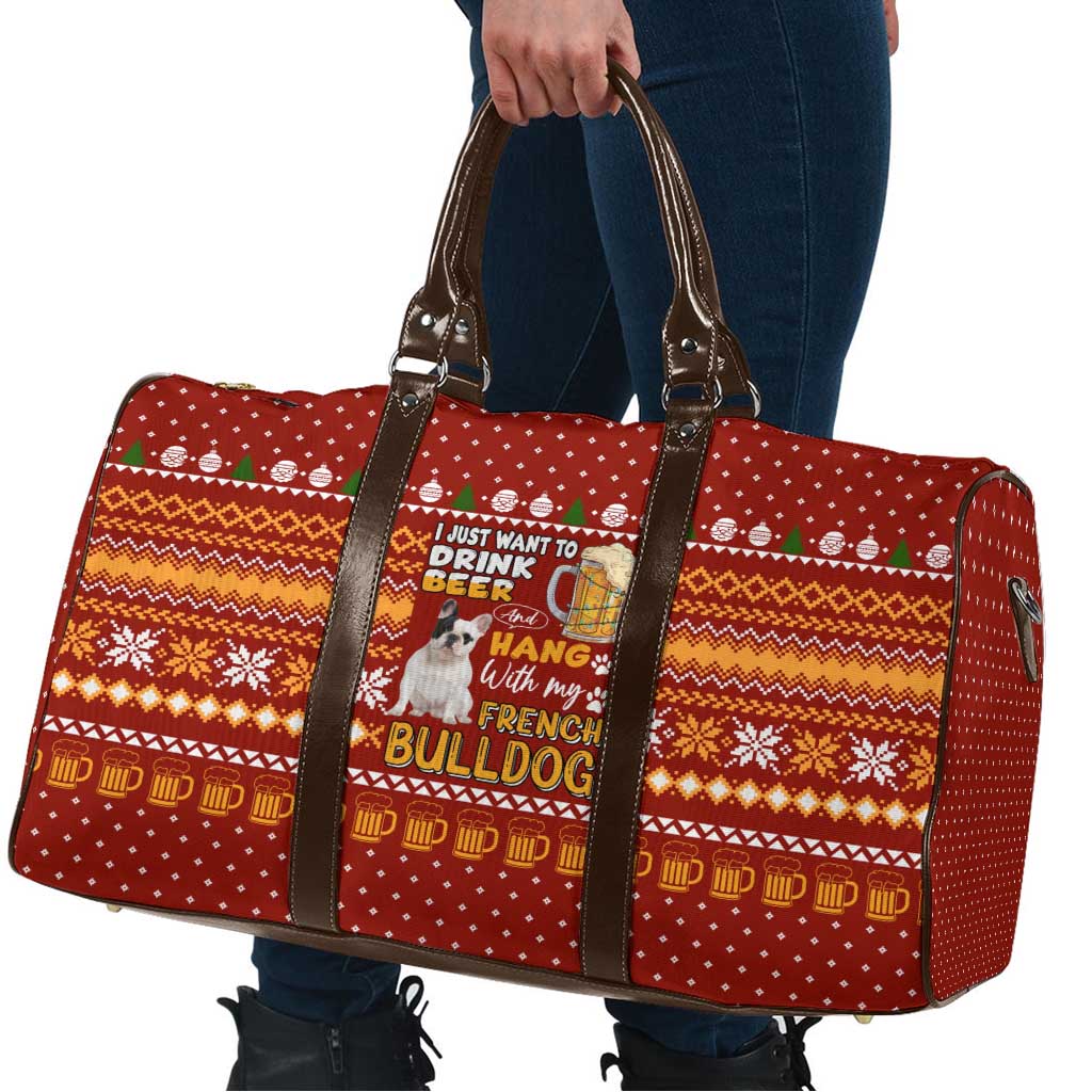 Drink Beer With French Bulldog Christmas Travel Bag Xmas Holiday Patterns - Wonder Print Shop