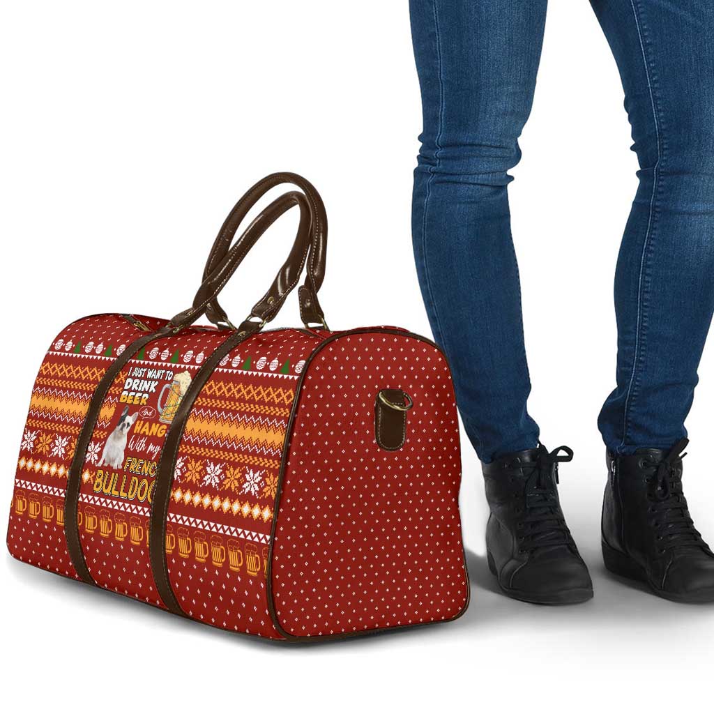 Drink Beer With French Bulldog Christmas Travel Bag Xmas Holiday Patterns - Wonder Print Shop