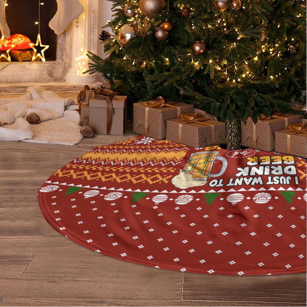 Drink Beer With French Bulldog Christmas Tree Skirt Xmas Holiday Patterns - Wonder Print Shop