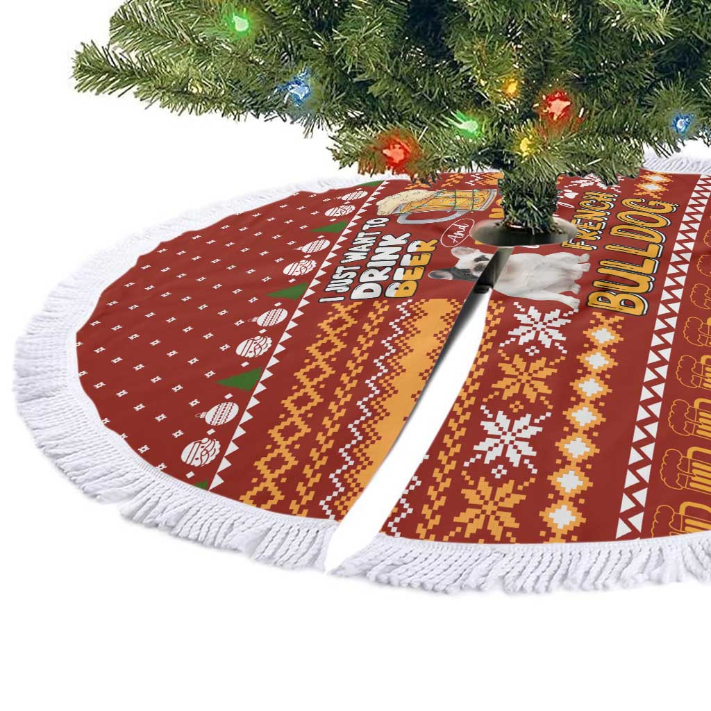 Drink Beer With French Bulldog Christmas Tree Skirt Xmas Holiday Patterns - Wonder Print Shop