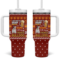 Drink Beer With French Bulldog Christmas Tumbler With Handle Xmas Holiday Patterns - Wonder Print Shop