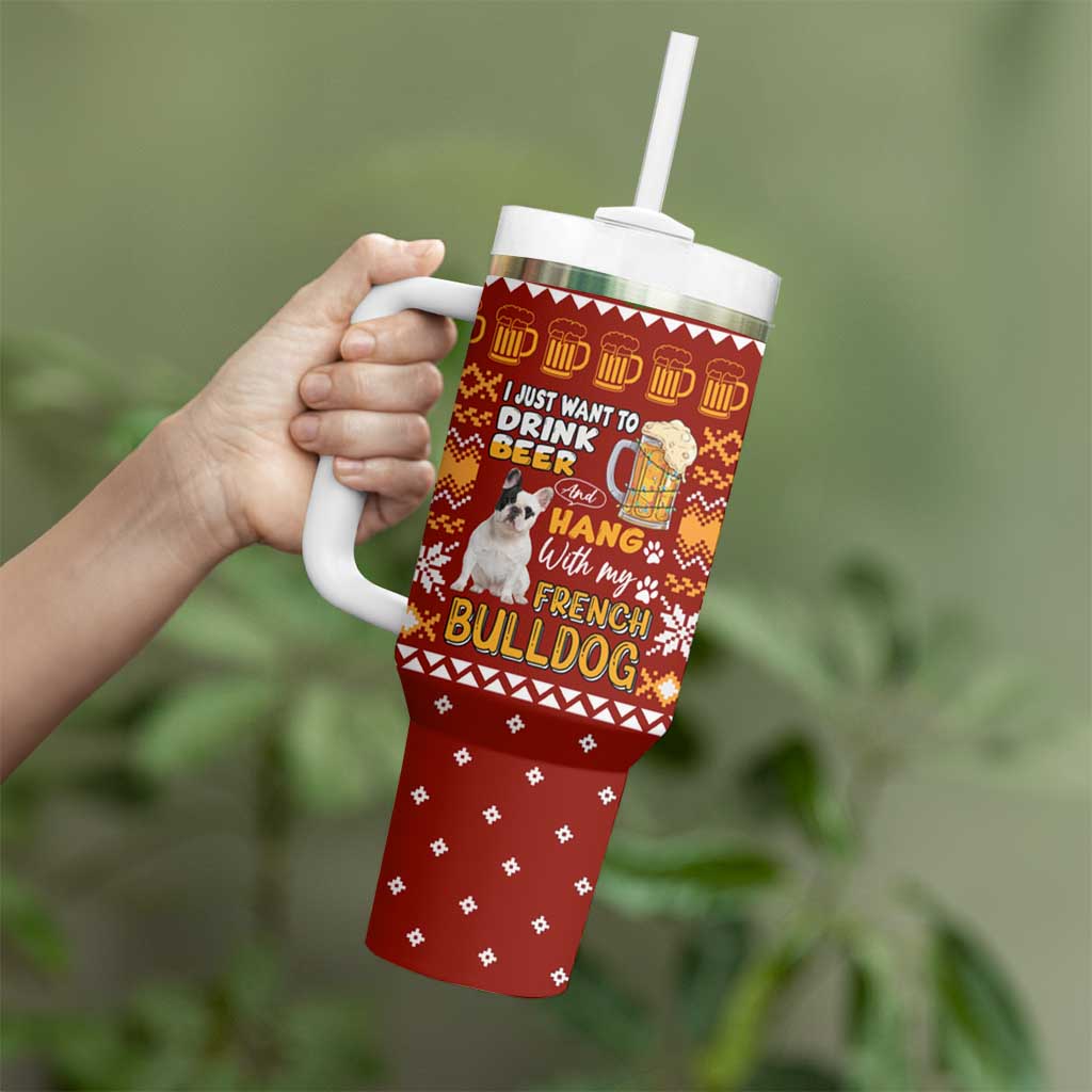 Drink Beer With French Bulldog Christmas Tumbler With Handle Xmas Holiday Patterns - Wonder Print Shop