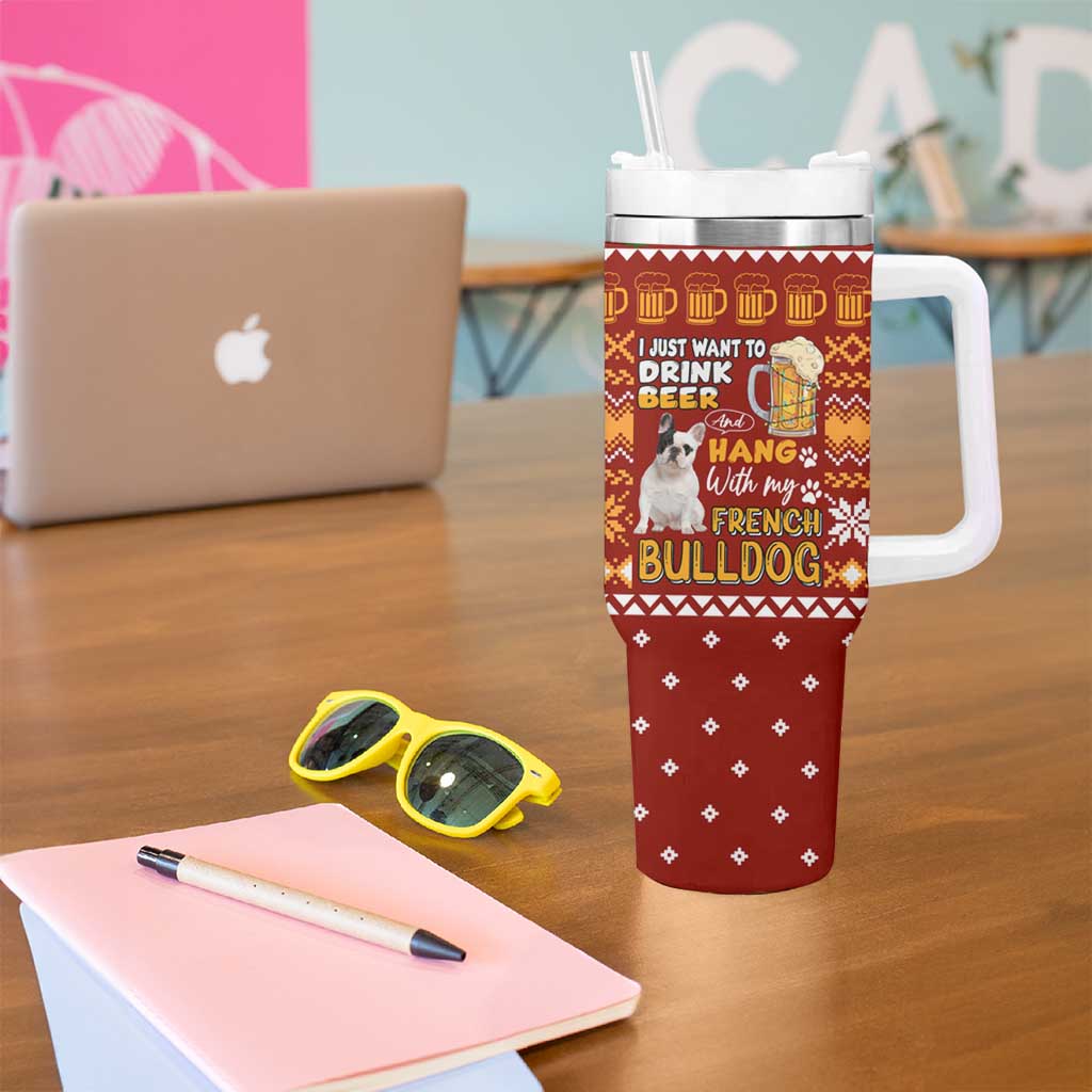 Drink Beer With French Bulldog Christmas Tumbler With Handle Xmas Holiday Patterns - Wonder Print Shop