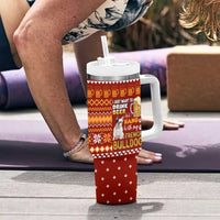 Drink Beer With French Bulldog Christmas Tumbler With Handle Xmas Holiday Patterns - Wonder Print Shop