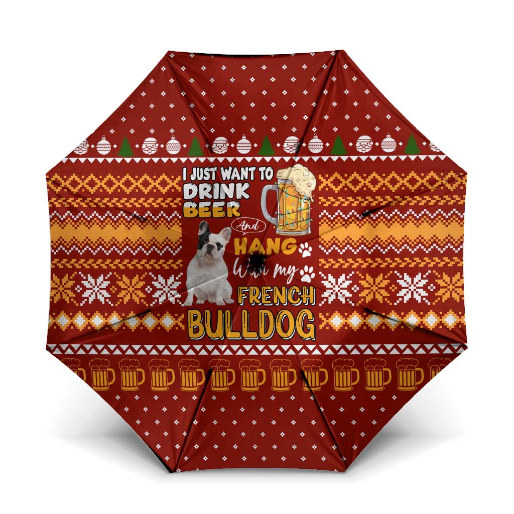 Drink Beer With French Bulldog Christmas Umbrella Xmas Holiday Patterns - Wonder Print Shop