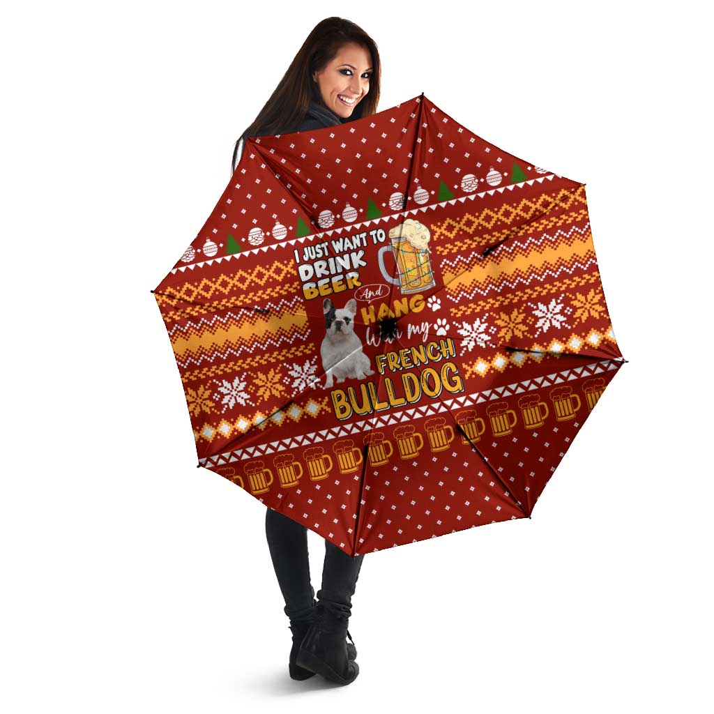 Drink Beer With French Bulldog Christmas Umbrella Xmas Holiday Patterns - Wonder Print Shop