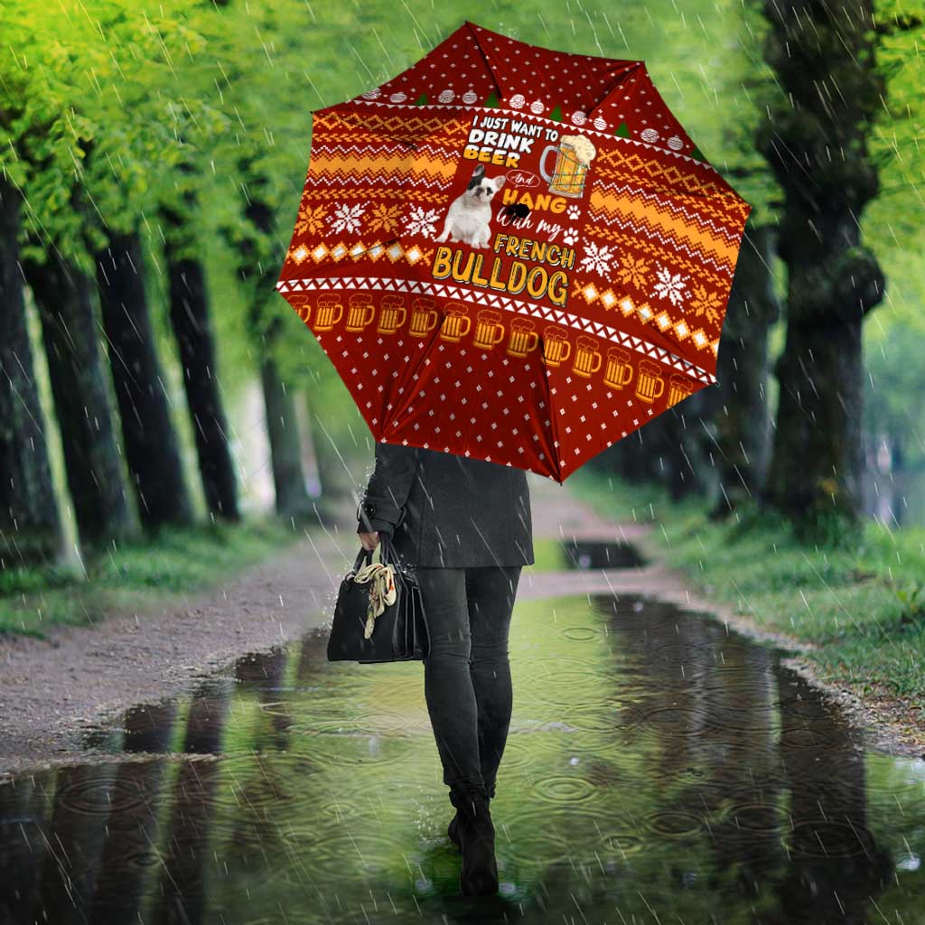 Drink Beer With French Bulldog Christmas Umbrella Xmas Holiday Patterns - Wonder Print Shop