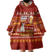 Drink Beer With French Bulldog Christmas Wearable Blanket Hoodie Xmas Holiday Patterns - Wonder Print Shop