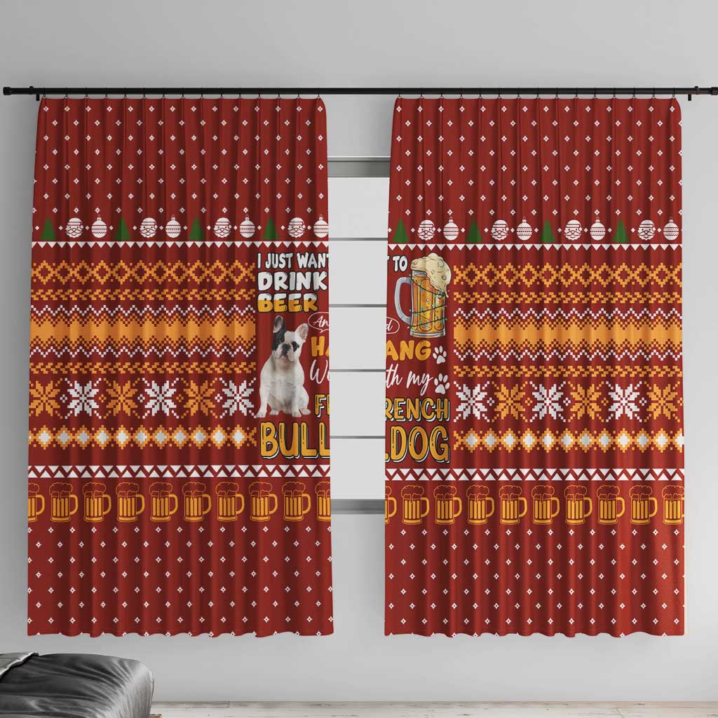 Drink Beer With French Bulldog Christmas Window Curtain Xmas Holiday Patterns - Wonder Print Shop