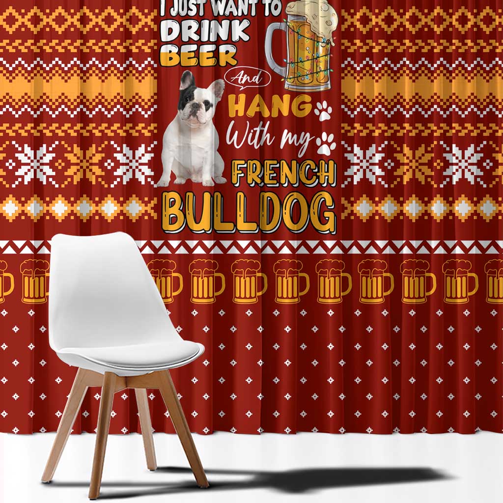 Drink Beer With French Bulldog Christmas Window Curtain Xmas Holiday Patterns - Wonder Print Shop
