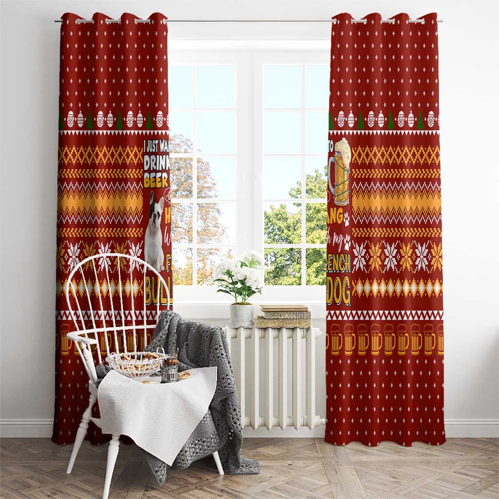Drink Beer With French Bulldog Christmas Window Curtain Xmas Holiday Patterns - Wonder Print Shop